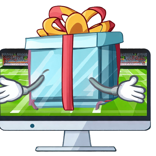 Gift wrapping on a football pitch and coming out of a computer