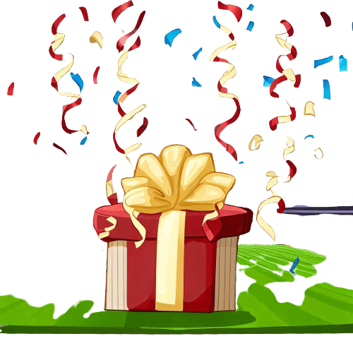 Gift wrapping, confetti, on a football pitch