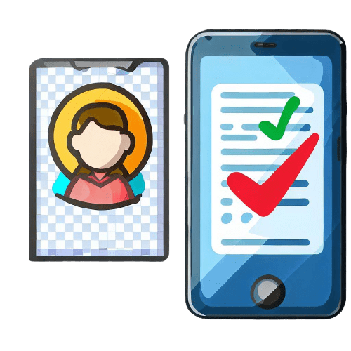 A mobile phone with the tick symbol and a picture of an identity document
