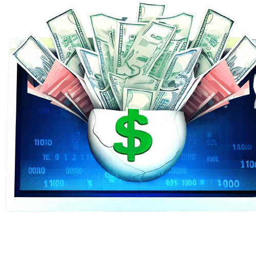 Banknotes and a computer showing numbers