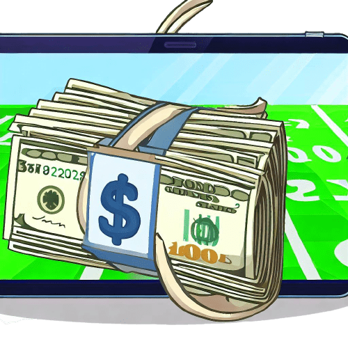 Cash and a phone showing a football pitch