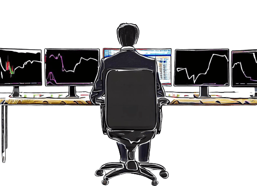 A man sitting in front of computers showing variations in sports betting odds