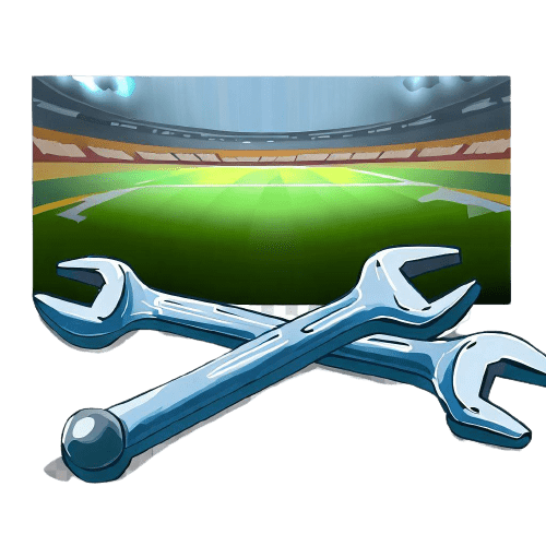 Two spanners and a screen showing a football pitch